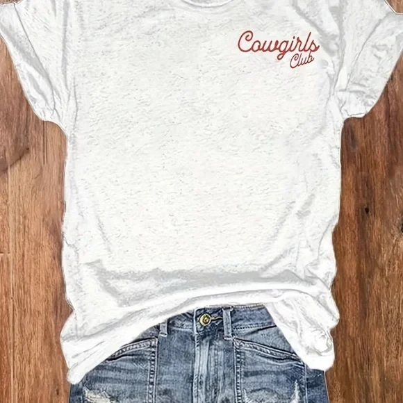 WESTERN White Cowgirls Club Graphic Print Tee Shirt Crewneck Short Sleeve - Picture 3 of 7